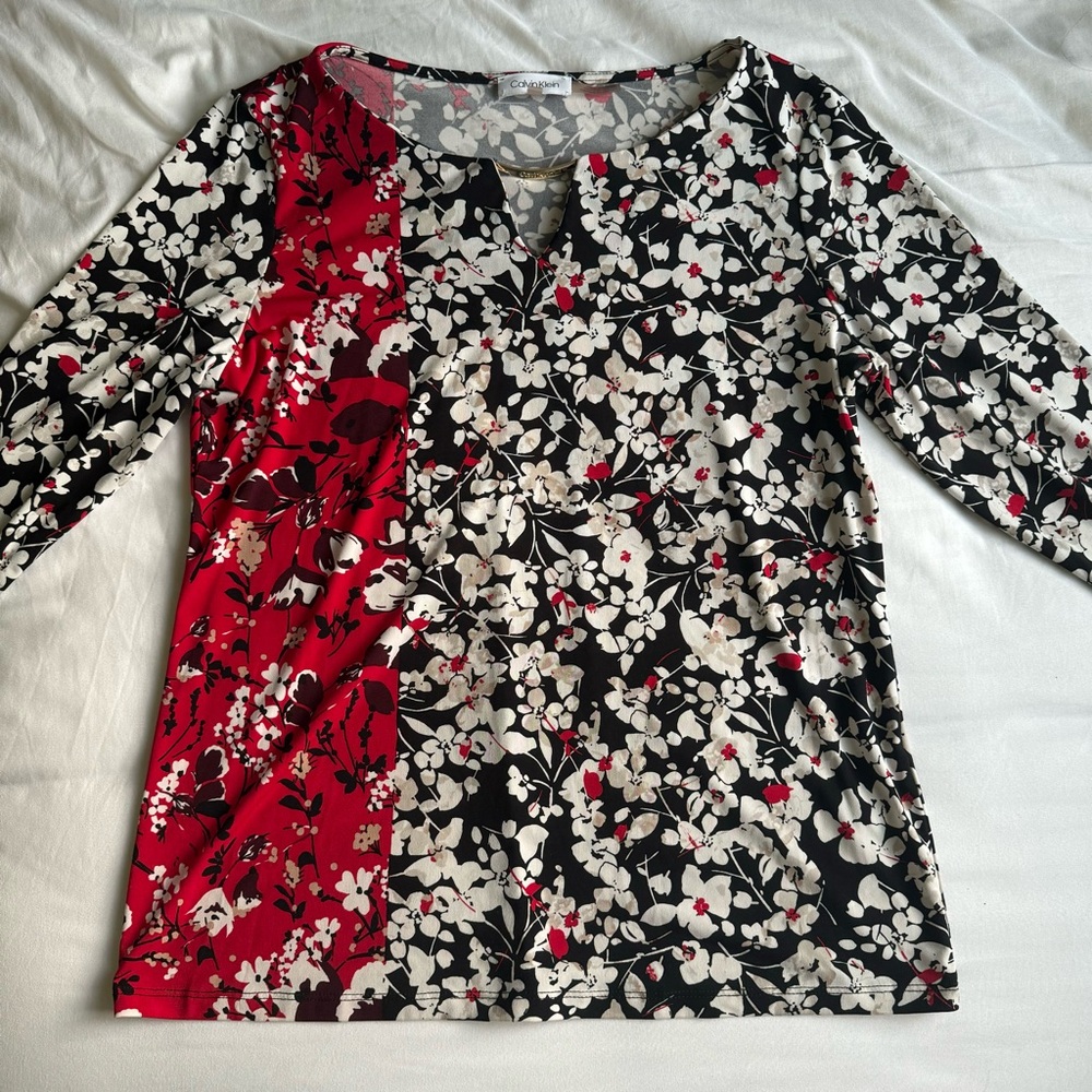 Black/Red Floral Calvin Klein Blouse